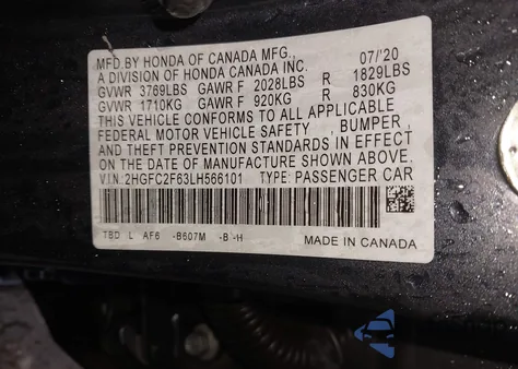 2020 Honda Civic Lx z USA, uszkodzony, nr VIN 2HGFC2F63LH566101